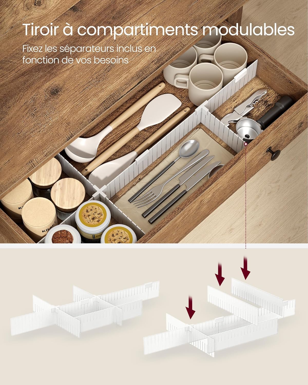 VASAGLE - Buffet Campagne, rangement portes et tiroir, 40x80x80 cm BBK341K01