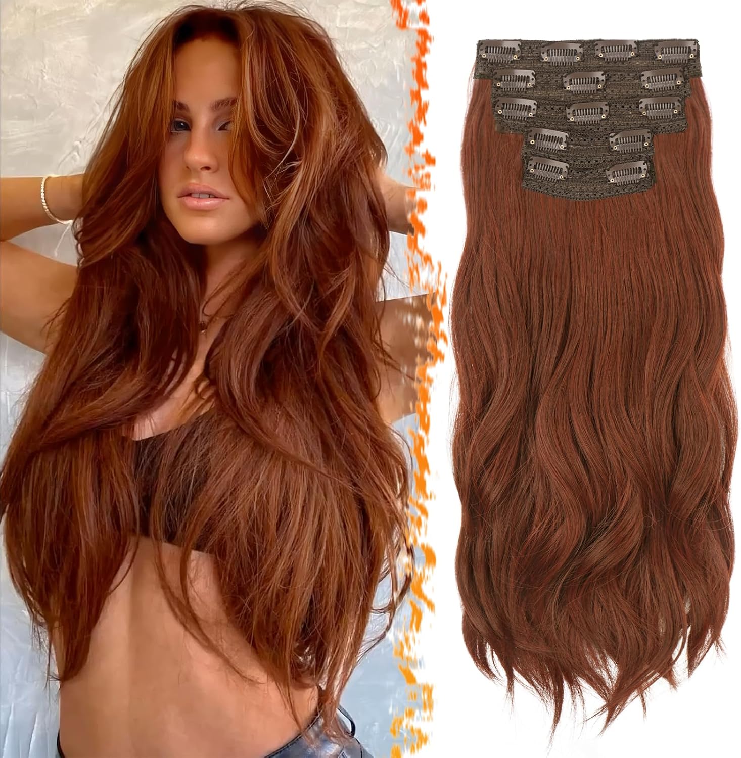 BARSDAR - Extension à clips, série Auburn, 50cm, 5pcs, ondulées, synthétiques