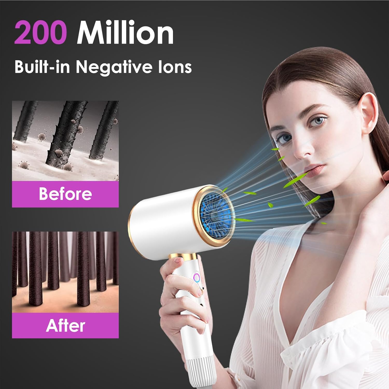 Sèche-cheveux - 2400W, ionique, 3 températures, diffuseur, accessoires