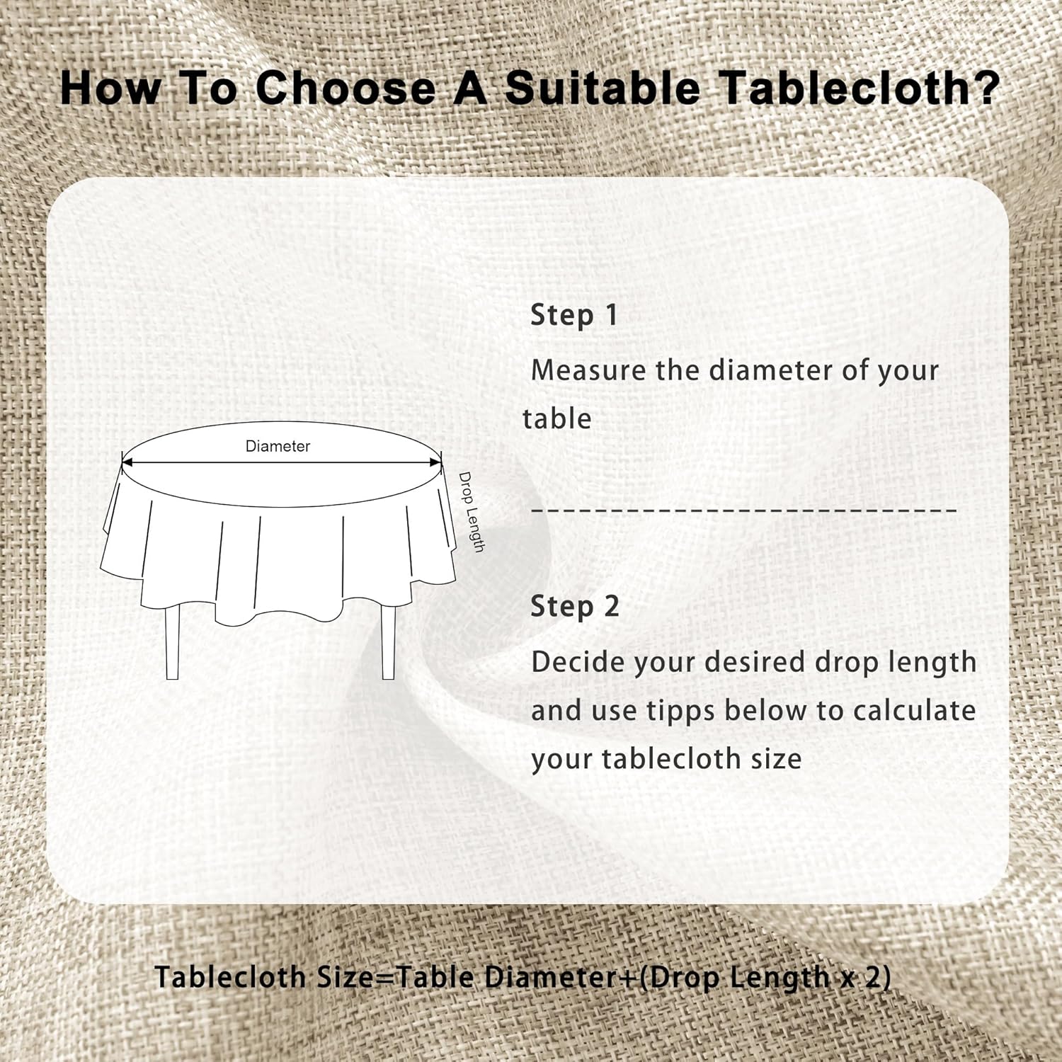 DWCN - nappe ronde effet lin - 180 cm - lavable, imperméable, beige DWCN