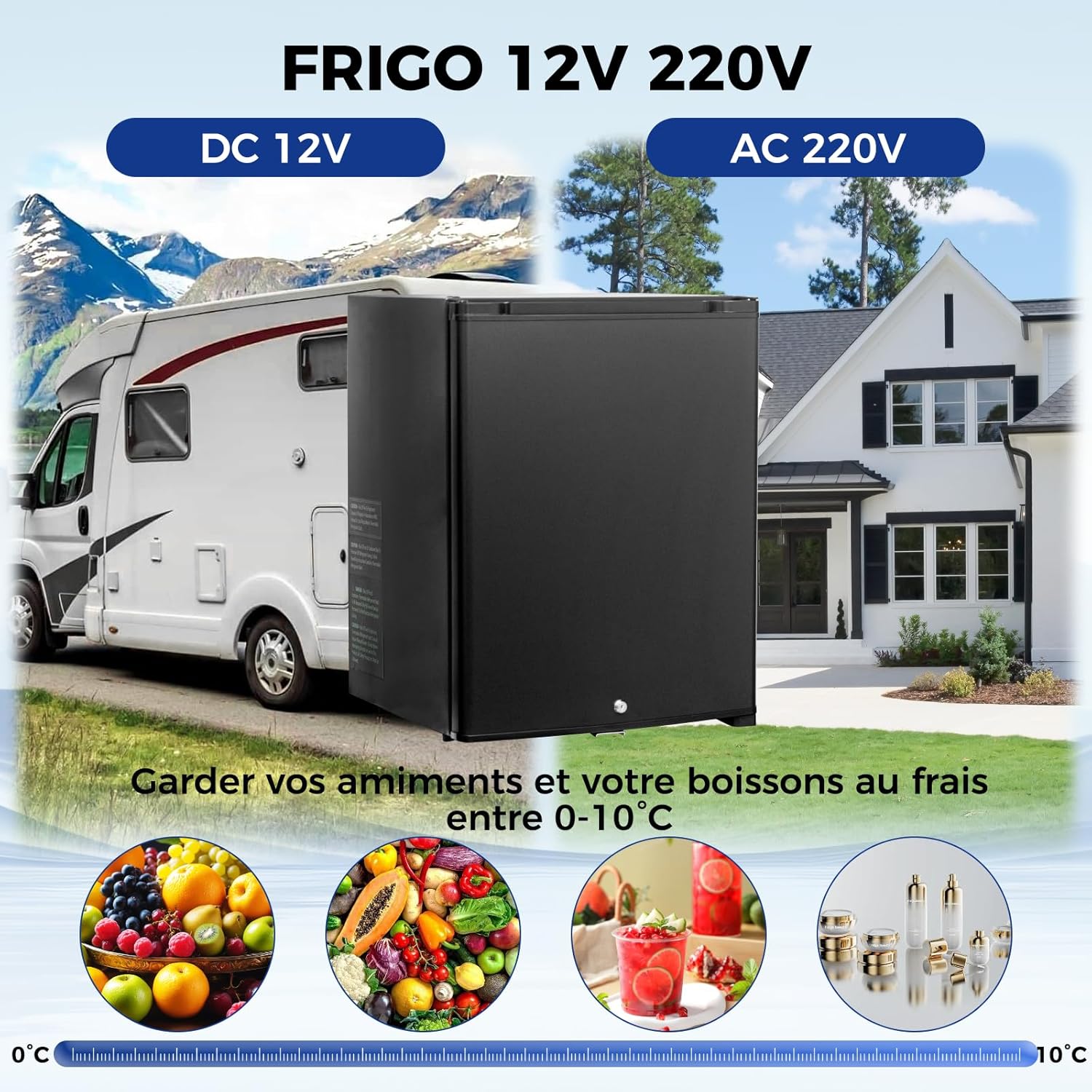 Smad - Frigo camping 53L - porte réversible, serrure, 12V/220V, silencieux