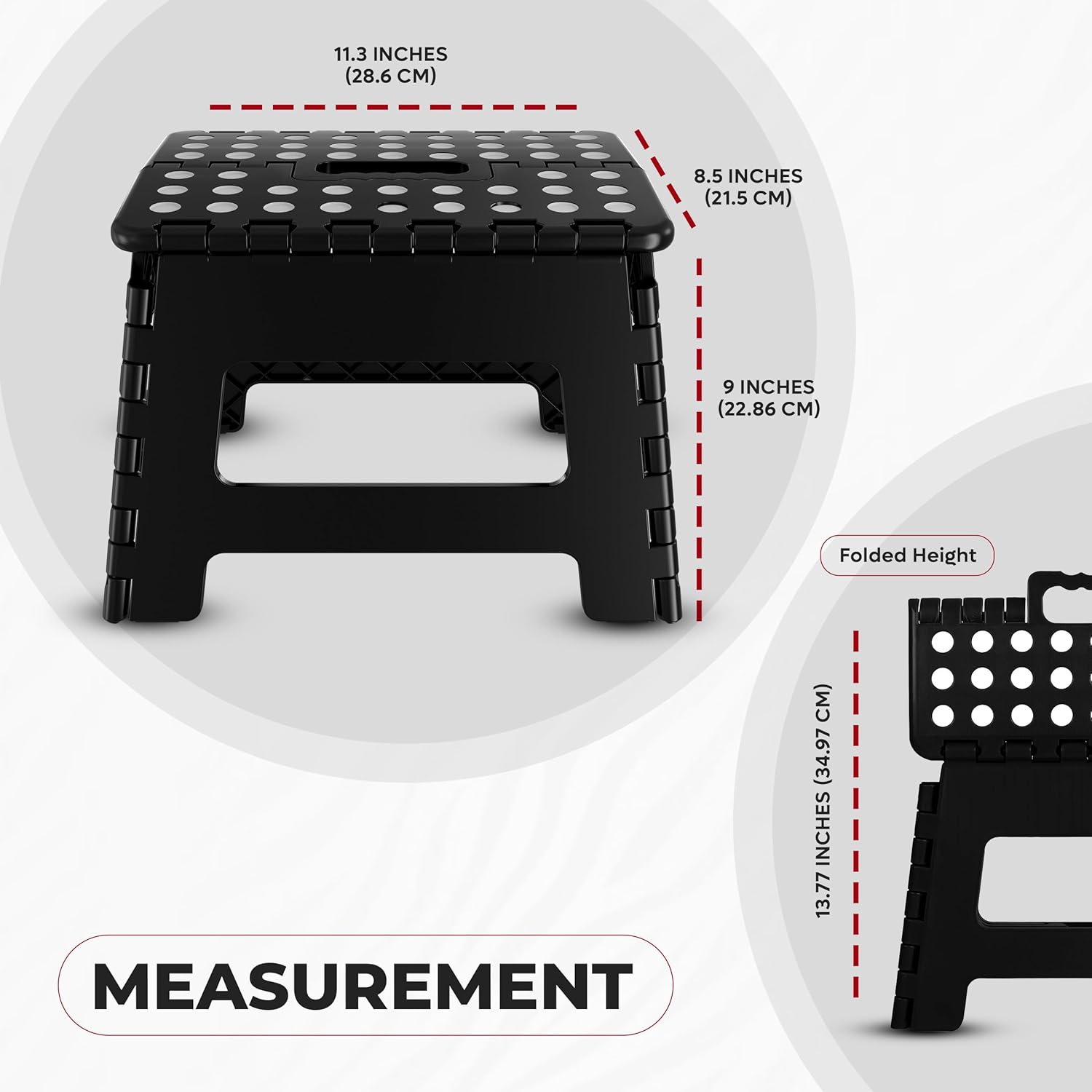 Utopia Home - tabouret pliant 23 cm - pack de 2, support 136 kg, poignée transport