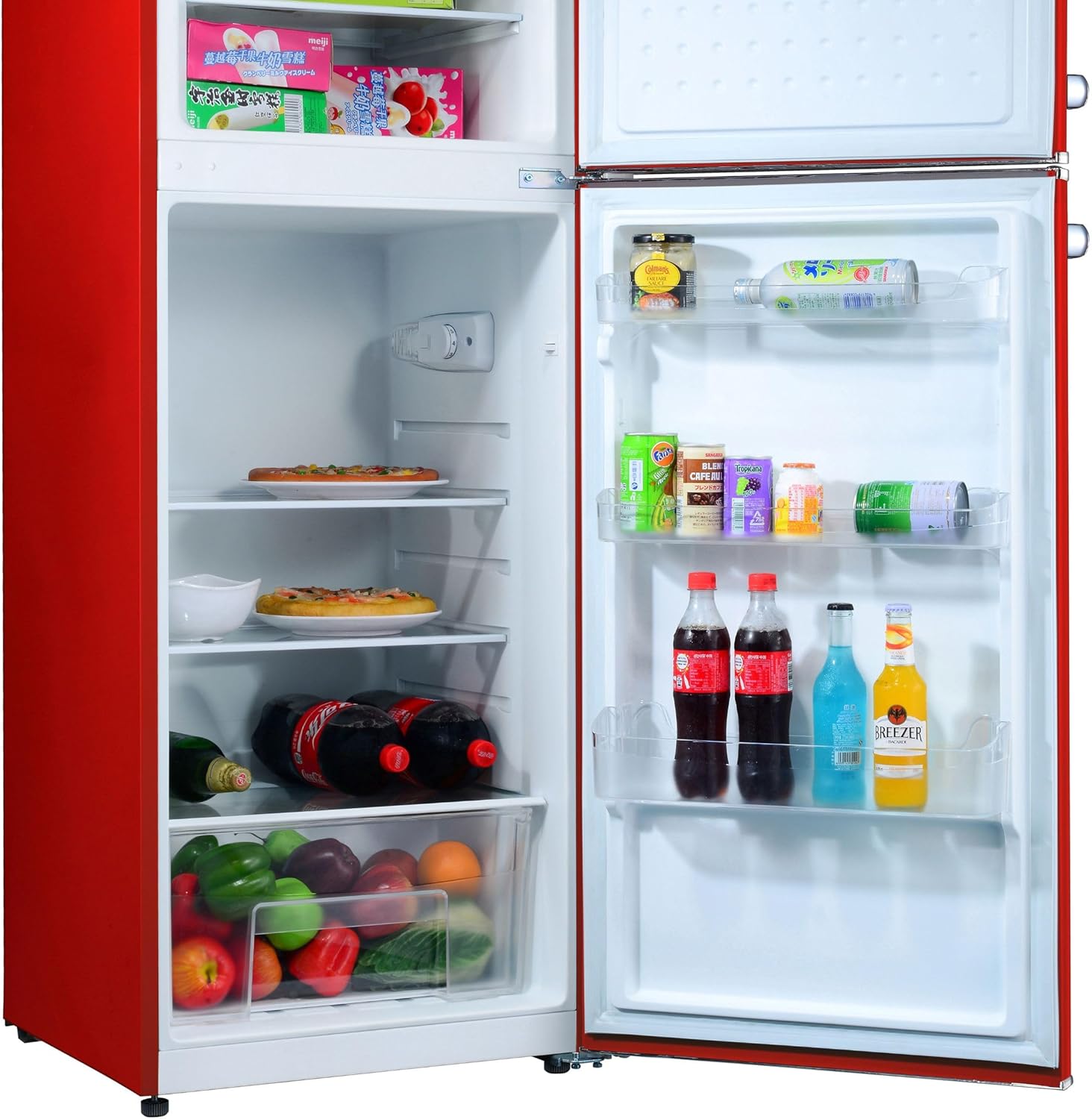 GEDTECH - Réfrigérateur vintage double porte 215L, congélateur haut, faible consommation, GDPV215RD