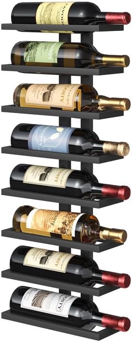 FAVOOSTY - étagères murales 8 niveaux - métal noir, lot de 2, rangement bouteilles