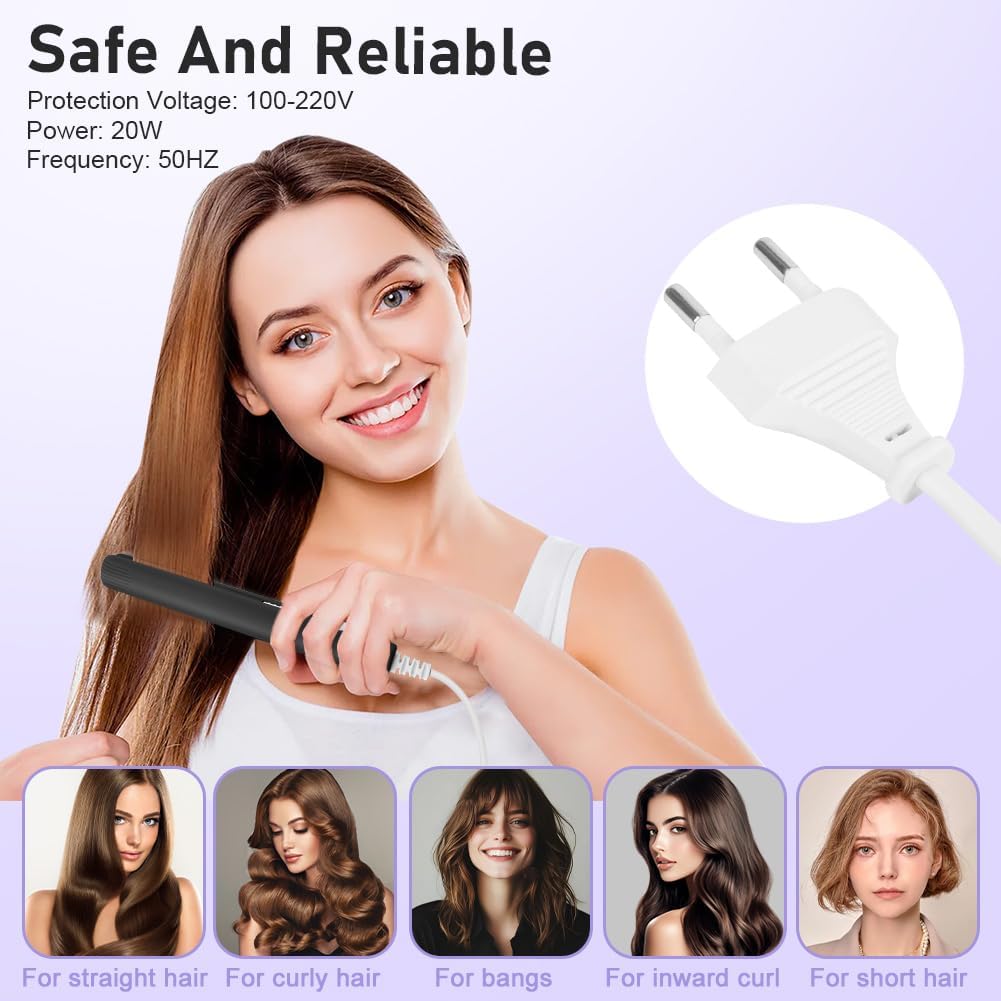 LOPHE - Mini lisseur boucleur 2 en 1, 110-220V, chauffe rapide, idéal tous cheveux, noir