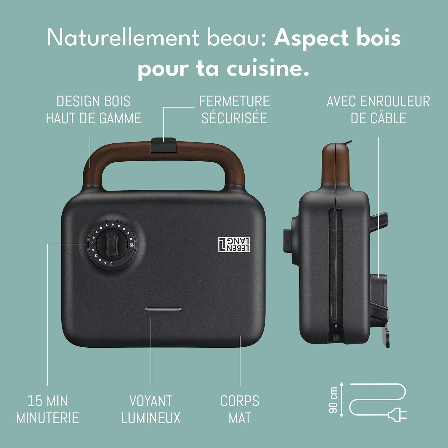 LEBENLANG - Appareil 3 en 1 - 750W, 3 plaques, grill, gaufre, sandwich