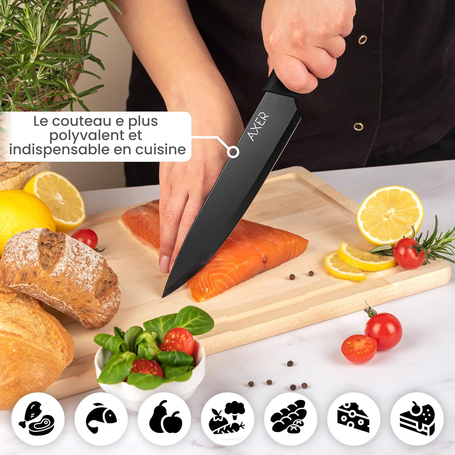 Axer - Chef Knife Série - 20 cm - Acier inox noir, étui inclus