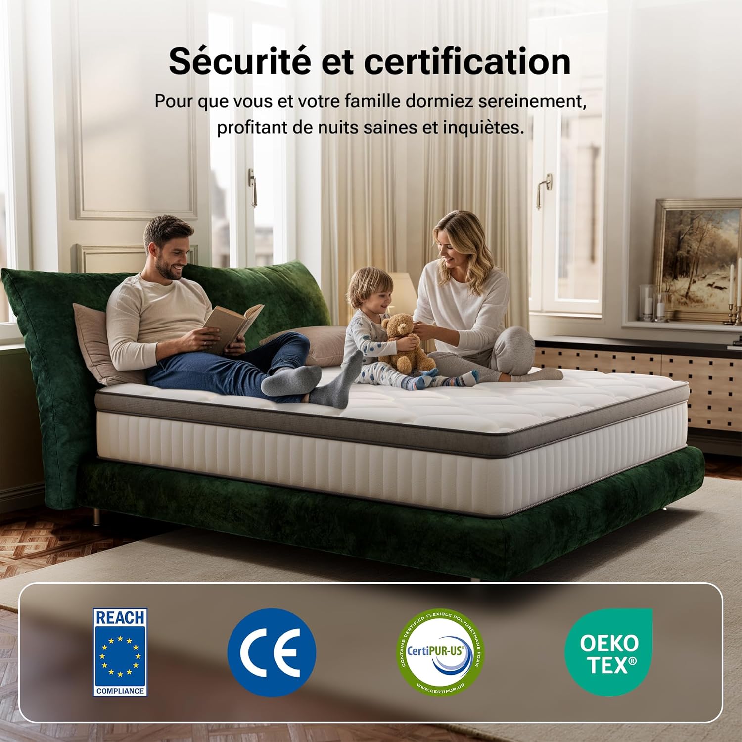 TXO - Matelas Hybride 180x200x25 cm, 7 zones, ressorts, Oeko-Tex