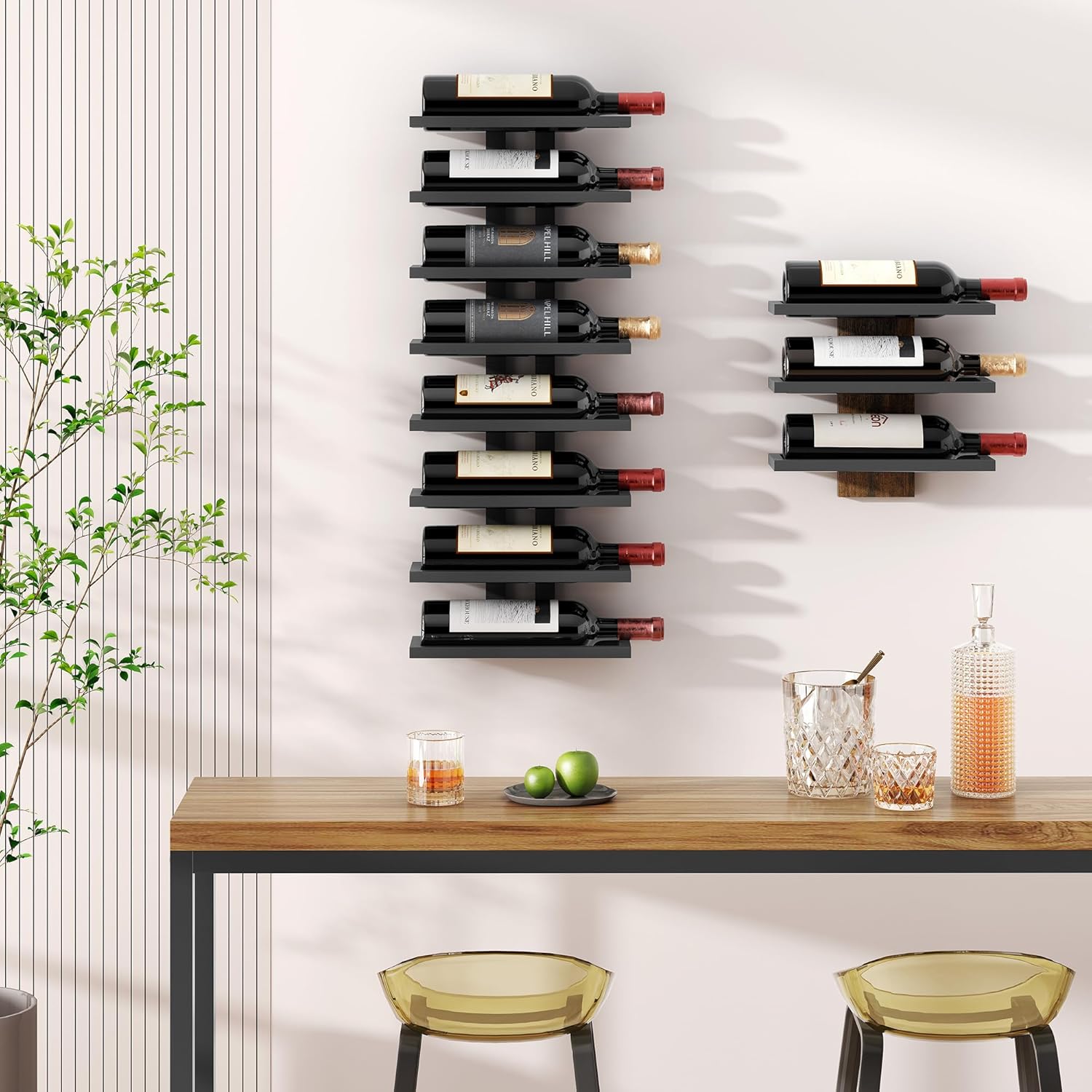 FAVOOSTY - Porte-bouteilles mural 8 niveaux métal, noire, rangement compact