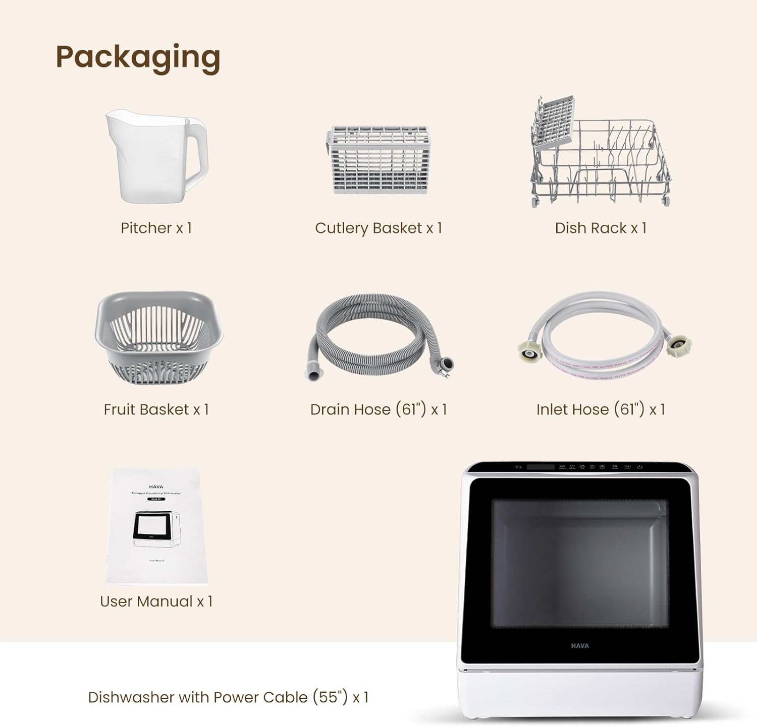 HAVA - Mini lave-vaisselle portable, 5L, 6 programmes, réservoir intégré