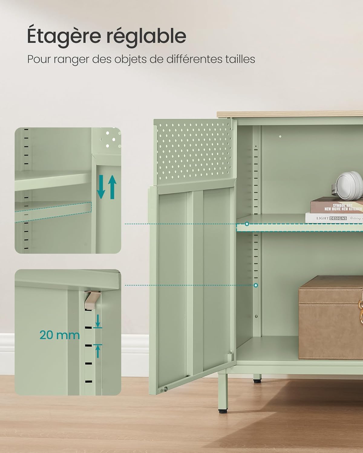 SONGMICS - meuble buffet métal, 40x80x76cm, double porte, LSC102C01
