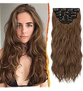 BARSDAR Bouclés Extensions de Cheveux à Clip, 5PCS Long Ondulé Clip dans les Extensions de Cheveu...