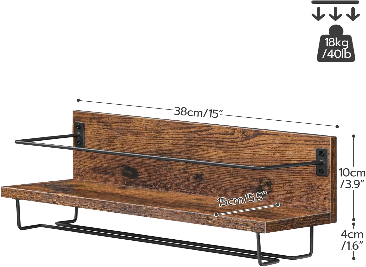 HOOBRO - Porte-bouteilles mural 2 pcs, bois métal, rangement verres, EBF28BJ01