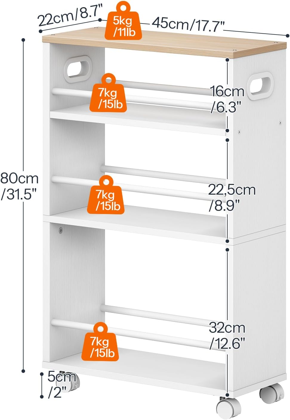 HOOBRO - desserte 4 niveaux, poignée, roulettes, freins, bords, EWN22TC01