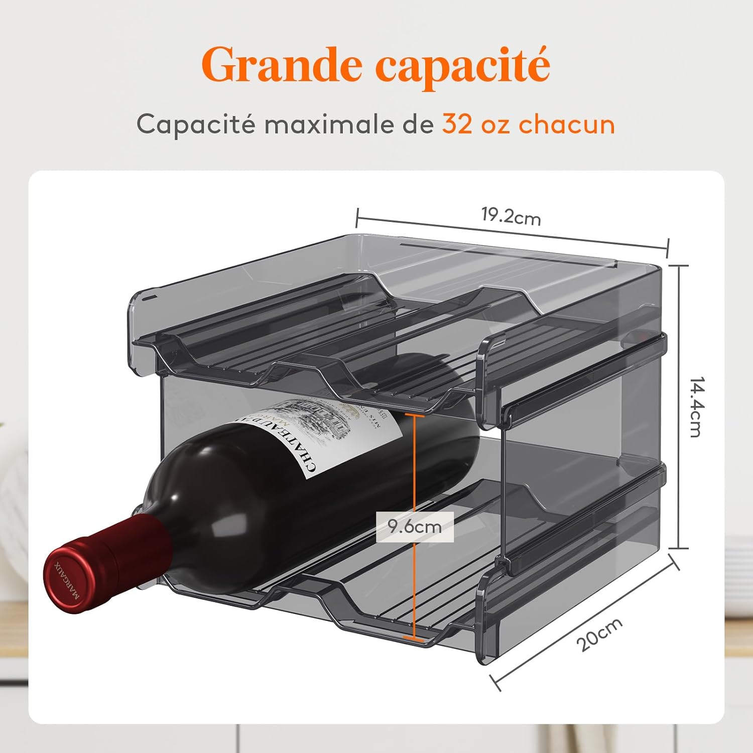 Lifewit - Casier à vin empilable - 29x20x11cm - lot de 2, plastique, 8 bouteilles, noir