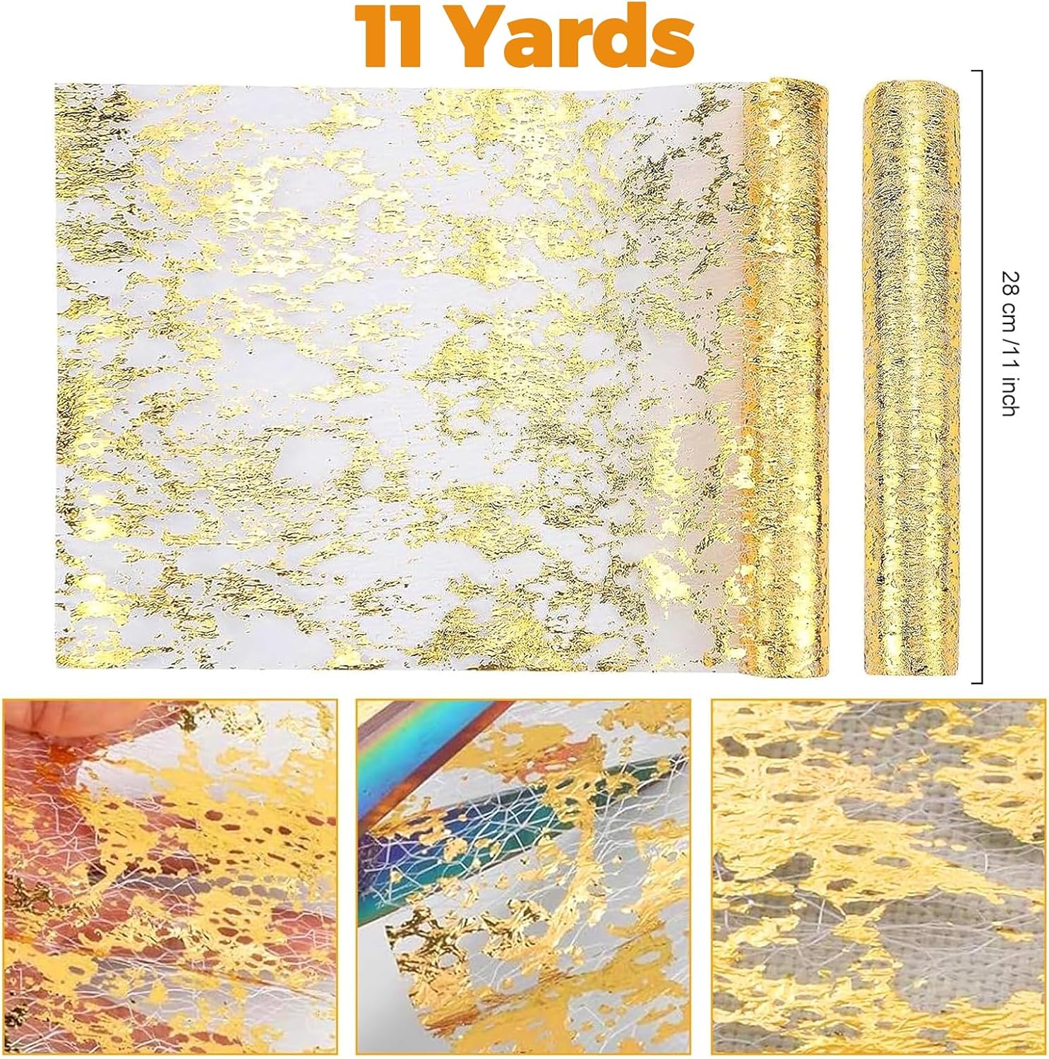 Chemin de Table Filet - feuille d'or - 28x1000cm - polyester, lot de 2