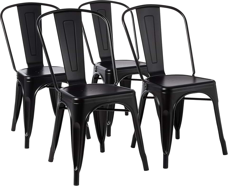mx-dealz Basics - Lot de 4 chaises empilables métal, 51x43x85 cm, intérieur/extérieur, noir