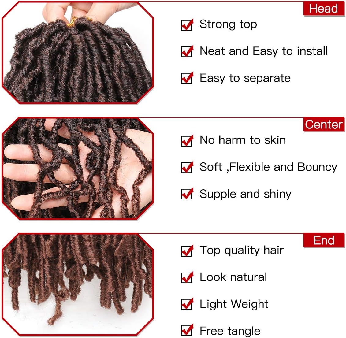 Xtrend - crochet nulle locs 6 packs 12” - ombré court, 12strands/pack 1B/30#