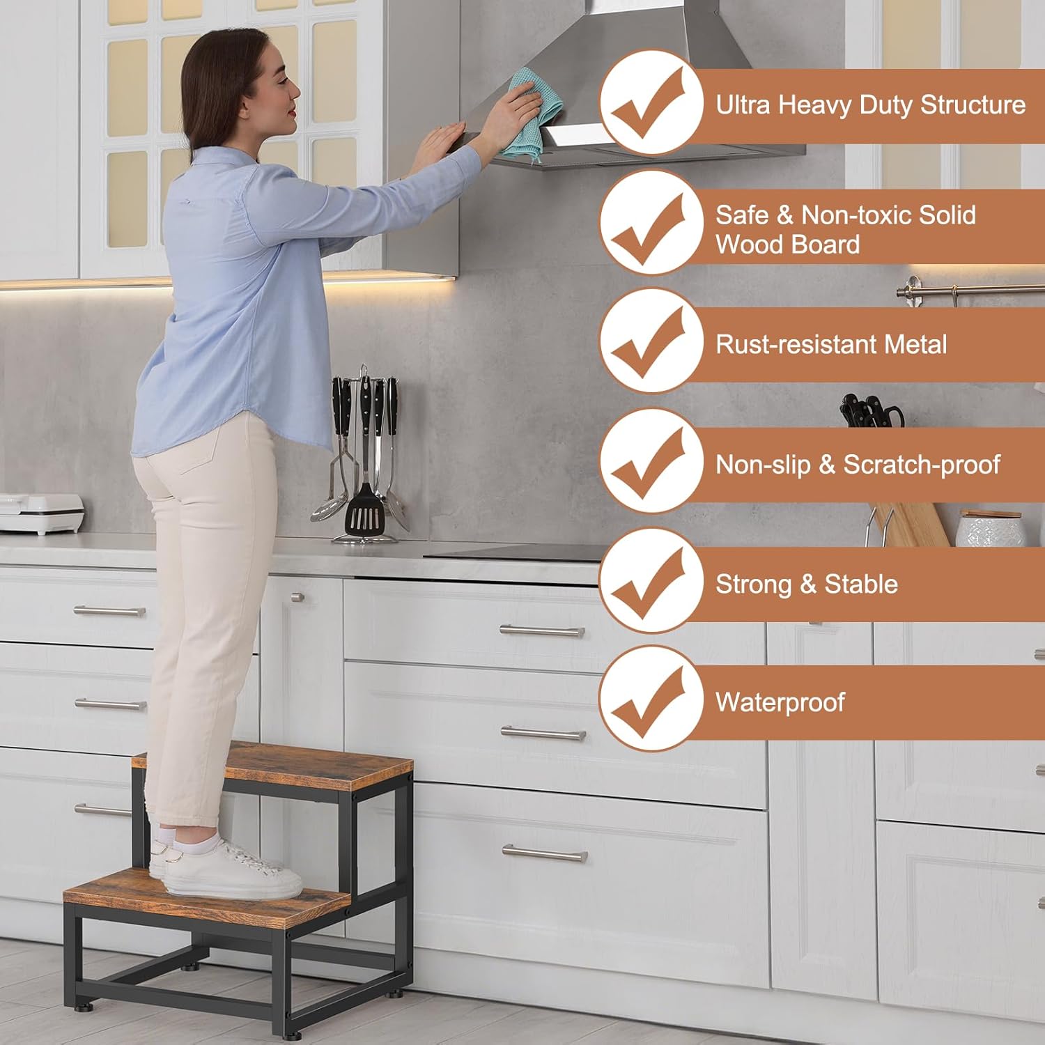 LIANTRAL - marchepied adulte/enfant 2 niveaux, acier/bois, charge 200kg