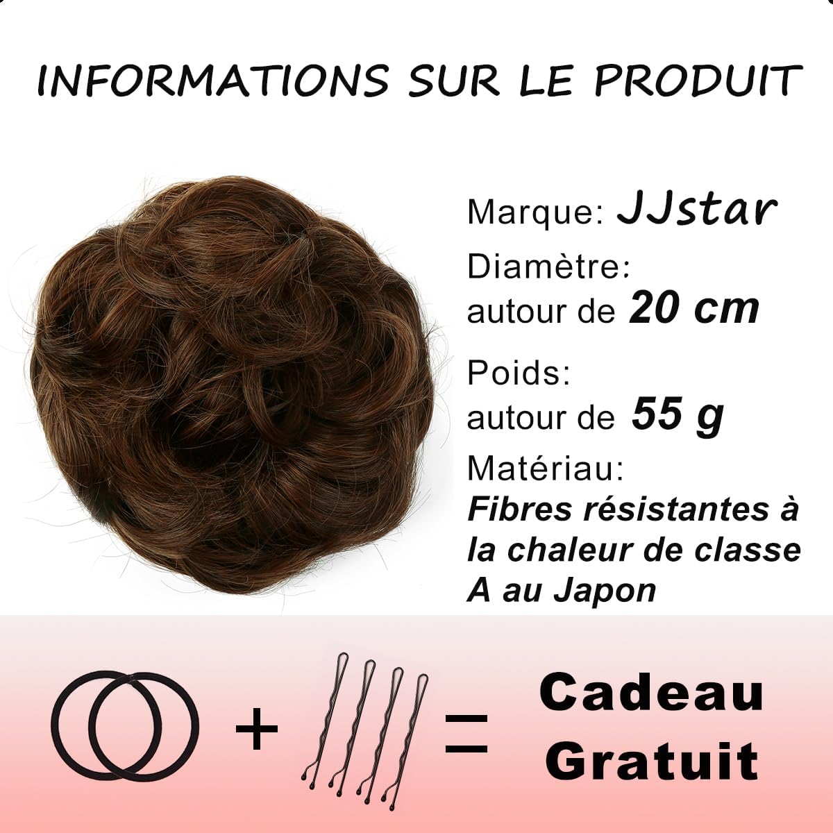 JJstar - Chignon Postiche volumineux bouclé - cheveux naturels - auburn clair avec mèches noires
