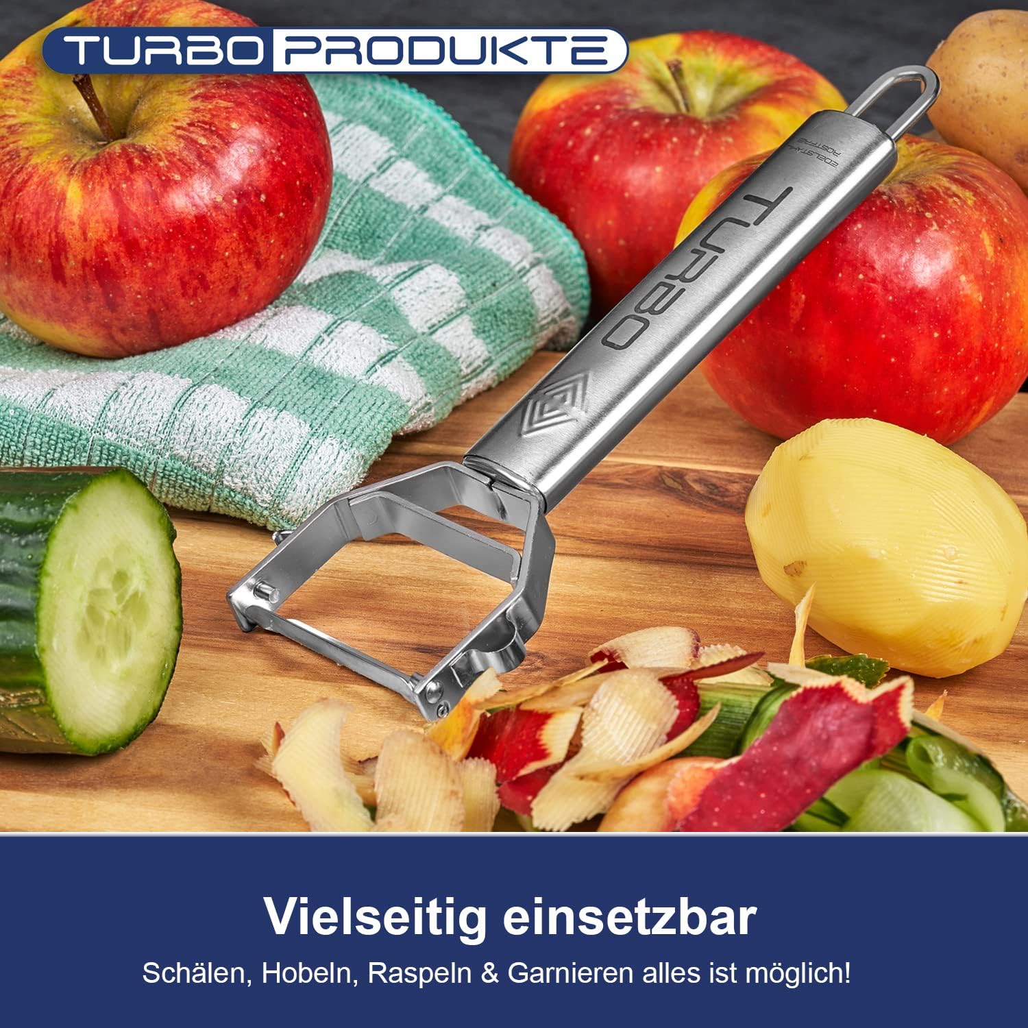 Turbo Produkte - éplucheur rosé inox 3 en 1, lame pendulaire fruits/légumes