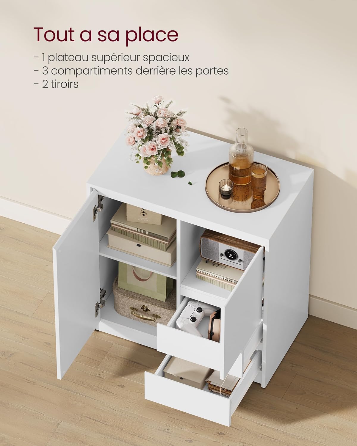 VASAGLE - buffet moderne, 40x70x74,5 cm, porte, étagère réglable, BBK243W01V1