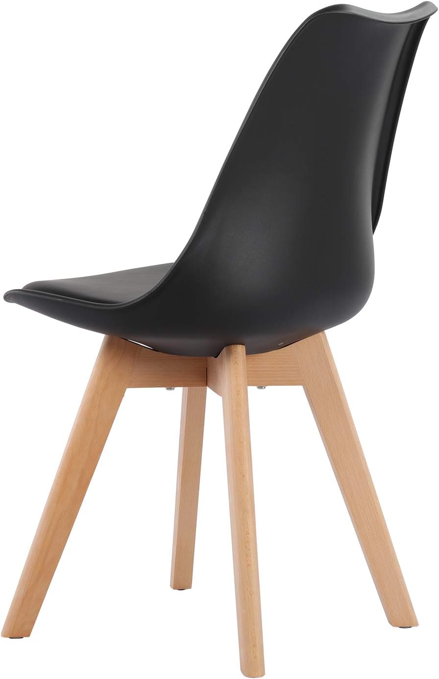 EGGREE - Lot de 4 chaises - assise rembourrée, pieds hêtre - confort optimal, noir