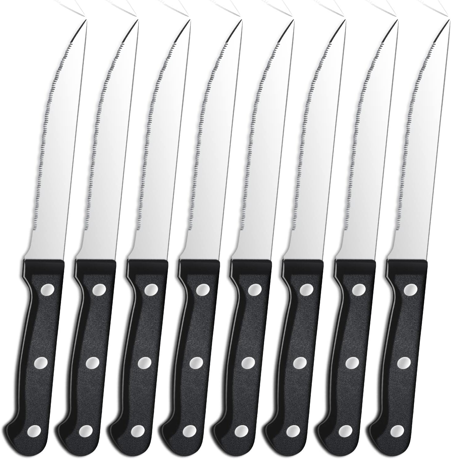 Couteaux à steak - acier inoxydable - 8 pièces - lame dentelée, compatible lave-vaisselle