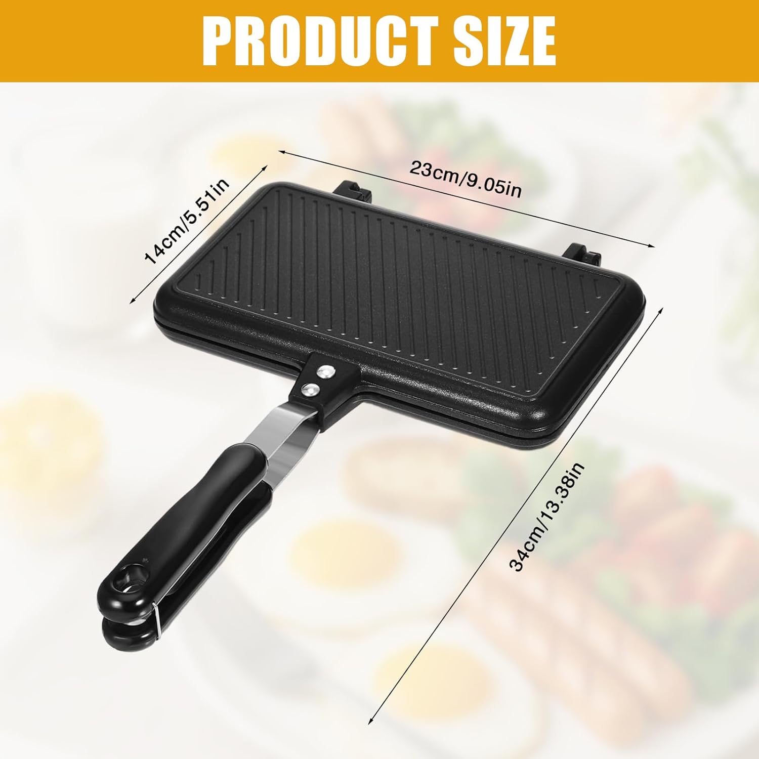 Appareil à croque-monsieur double face aluminium antiadhésif 22x15cm, parfait pour sandwichs, gaufres, toasts, cuisine c