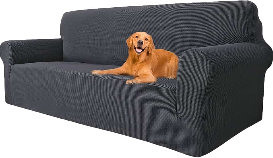 Housse canapé 3 places extensible, gris foncé, lavable, antidérapante