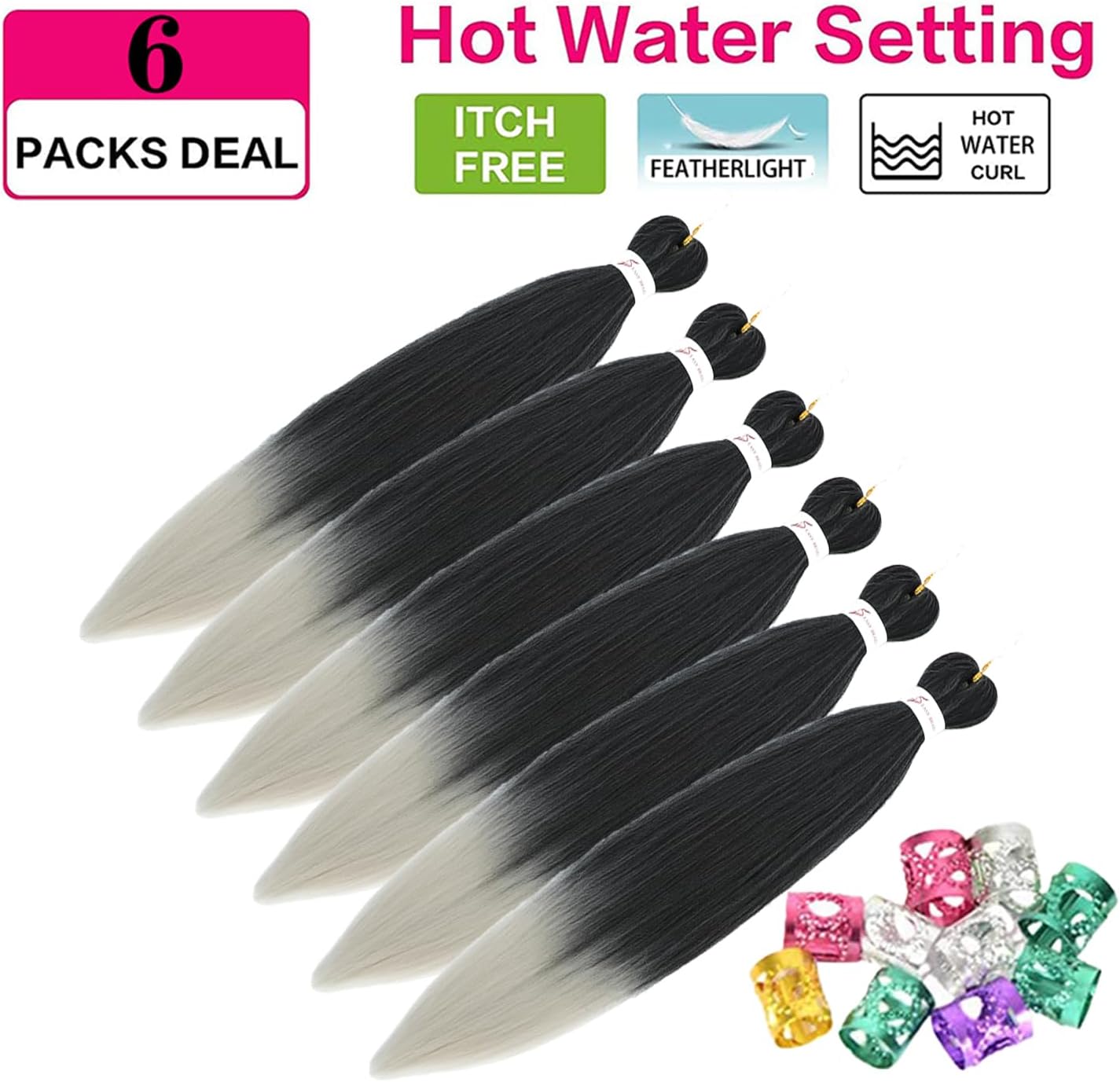 Rajout cheveux tressés - pré-étirés 30'' - Kanekalon gris/ombre - T1B/Argent#