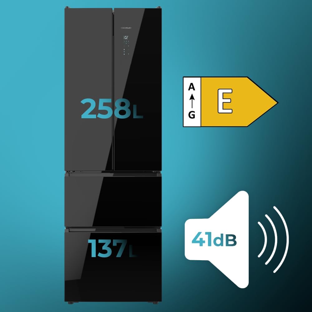 Cecotec - Bolero CoolMarket Combi F2D - 185x59,5cm - 395L, Inverter, No Frost, Black Glass F2D395