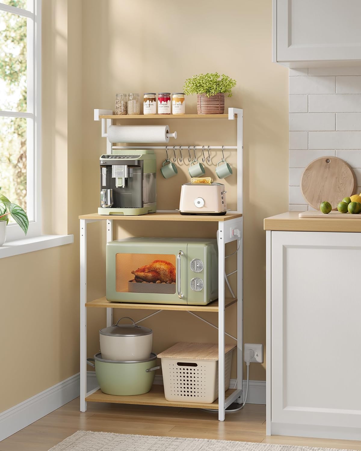 VASAGLE - étagère cuisine bar café 40x60x140cm 4 niveaux multiprise KKS014Y02