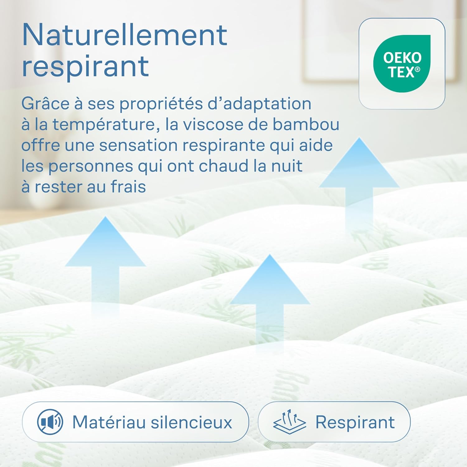 Surmatelas - Bambou Confort - 120x190 cm - ultra-doux, respirant, poches profondes