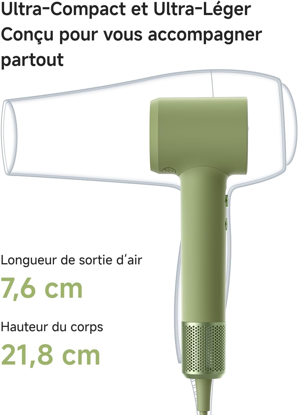 Laifen - Mini sèche-cheveux - 299g - ions négatifs, moteur brushless, séchage rapide, mode enfant, buse magnétique, 200M
