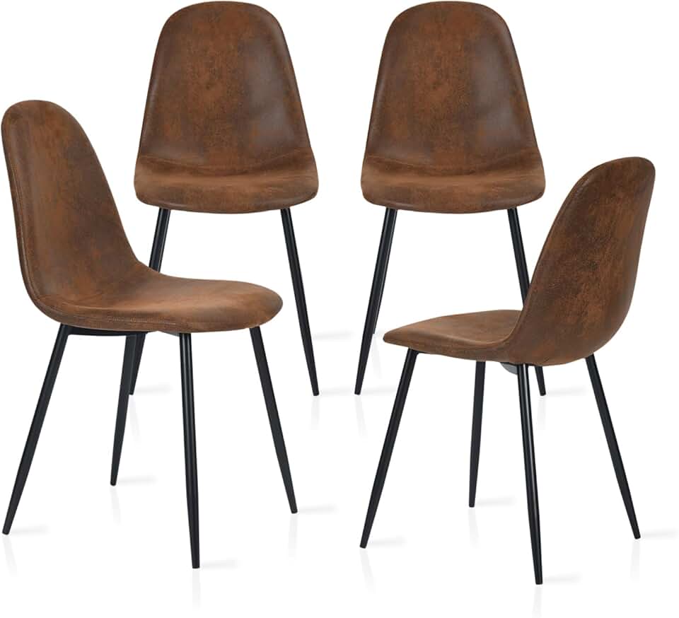 Chaises salle à manger - lot de 4, suédine marron, pieds métal noir, style rétro vintage