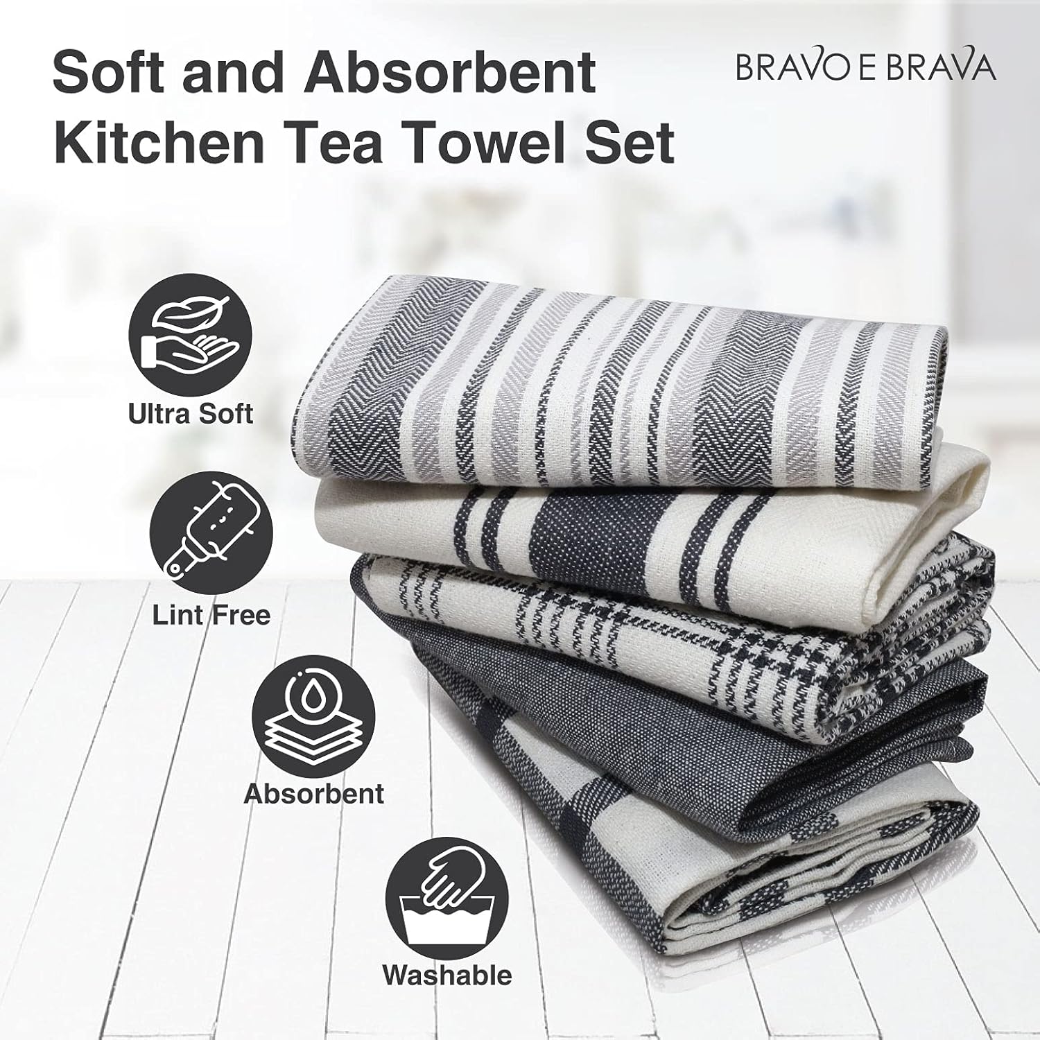 Torchons de cuisine - lot de 5 - 45x70 cm - coton super absorbant, lavable