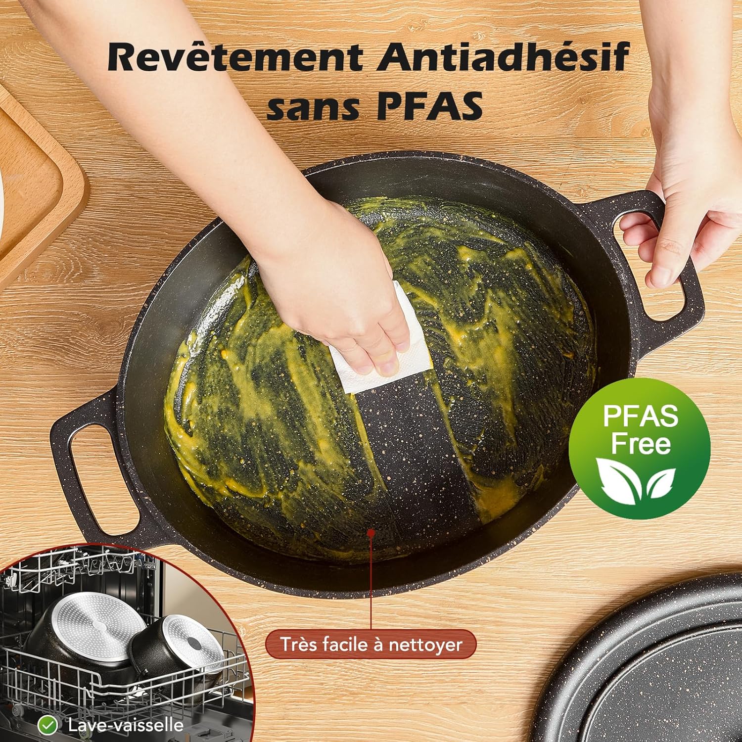 Cocotte fonte aluminium ovale 31cm 6,3L, antiadhésive, noir