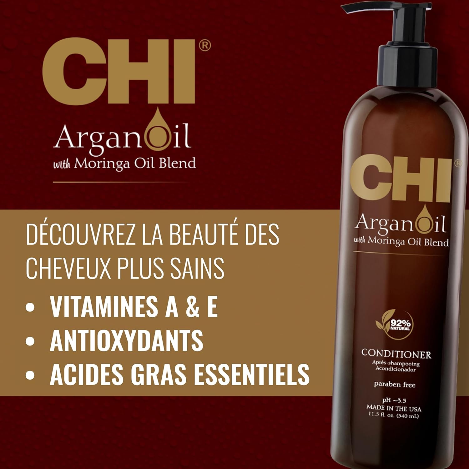 CHI - Conditionneur Huile d'Argan - 340mL - hydratant, sans sulfate