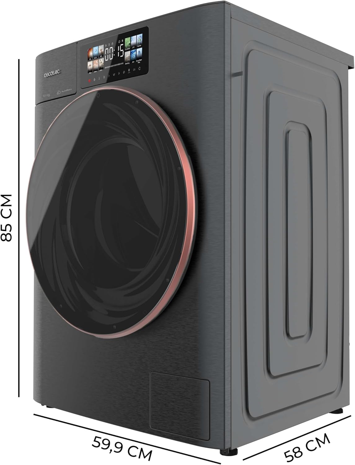 Cecotec - Bolero DressCode (Autodose Inverter 3D Steel) - 10kg, 1400 tr/min, écran 9,2