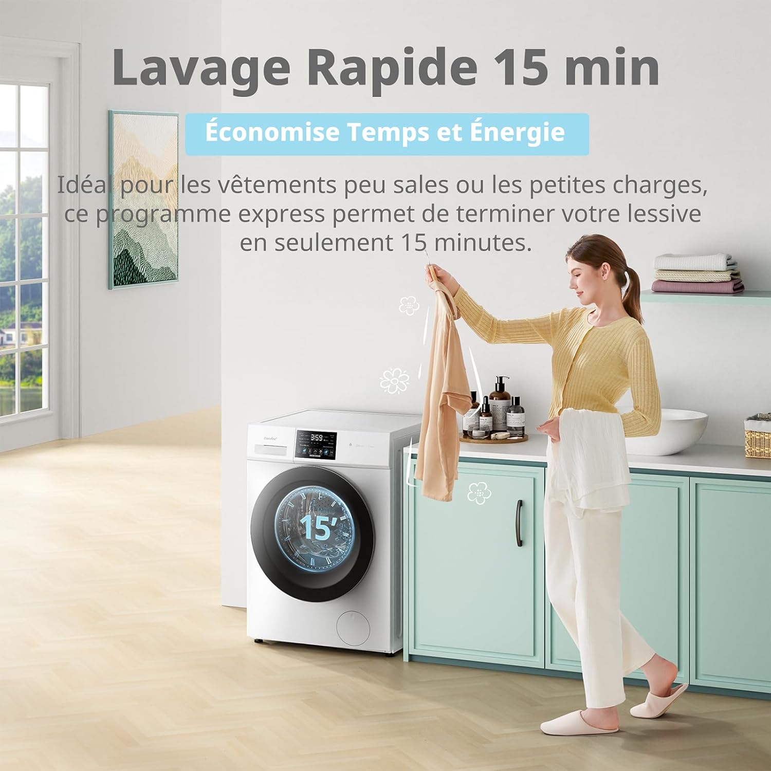 COMFEE' - lave-linge 10kg, classe A, vapeur, moteur BLDC, CFP03EW100W-FR