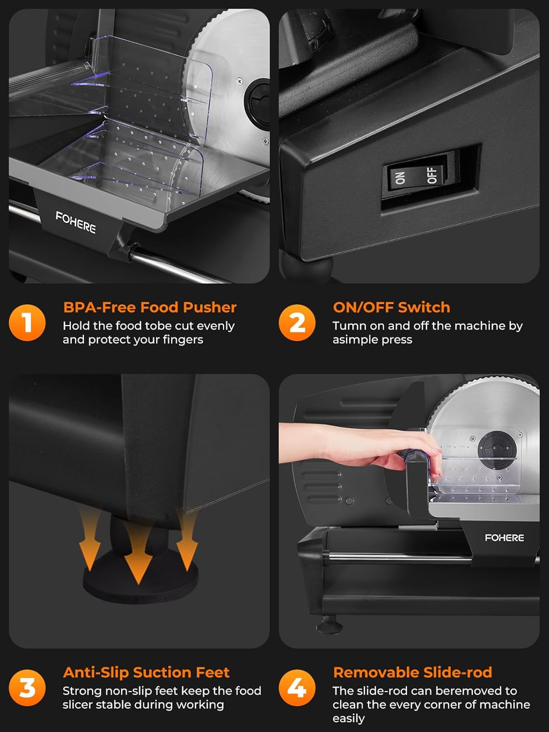 Trancheuse électrique - 250W, 3 lames, épaisseur 0-15mm, sécurité