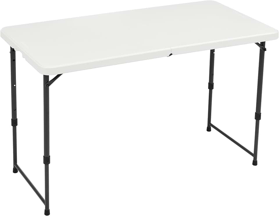 mx-dealz Basics - Table pliante série blanche - 121x60x86 cm - 4 hauteurs, poignée transport