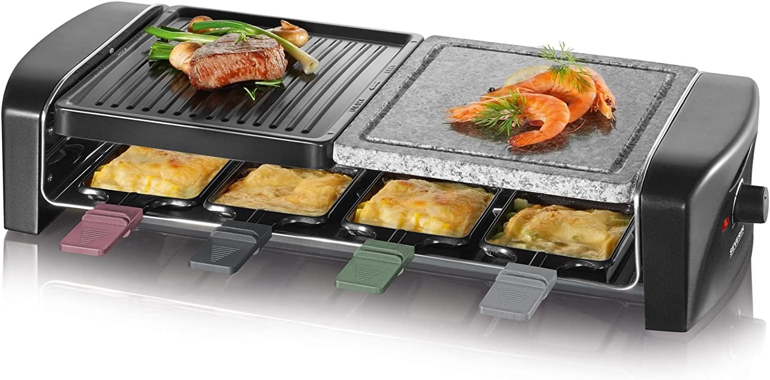 SEVERIN - Raclette 8 pers, pierre naturelle, fonte, 1400W, noir, RG9645