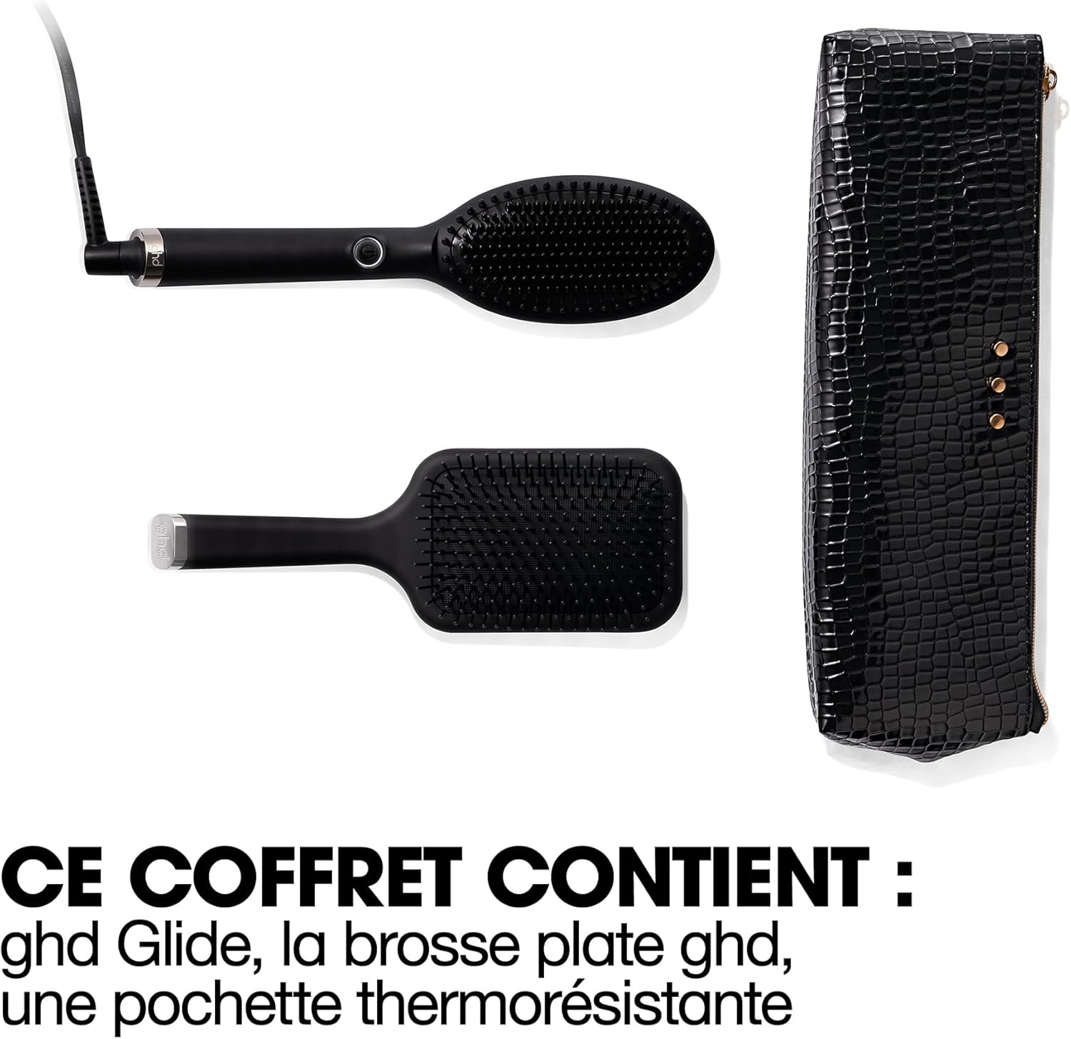 ghd - Glide Brosse Lissante - chauffe rapide, volume préservé - tous types cheveux - pochette incluse