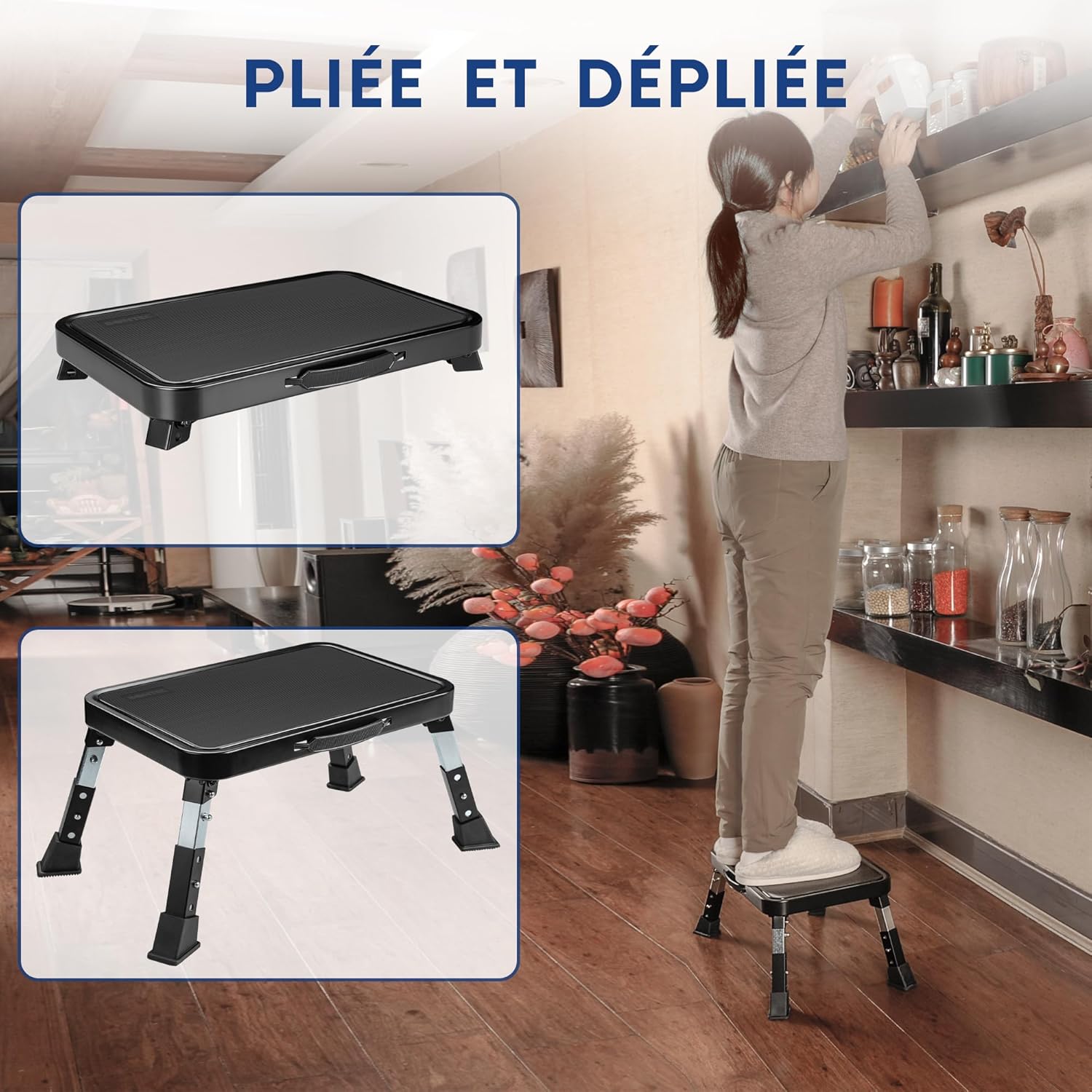 BONTEC - Marchepied 3 marches, 150kg, antidérapant, pliable, compact