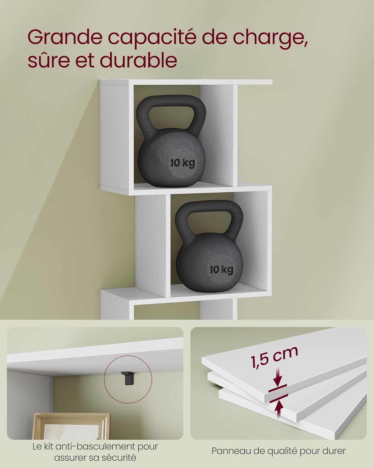 VASAGLE - bibliothèque 6 niveaux - 24x40x191 cm - rangement, blanc, LBC461W01