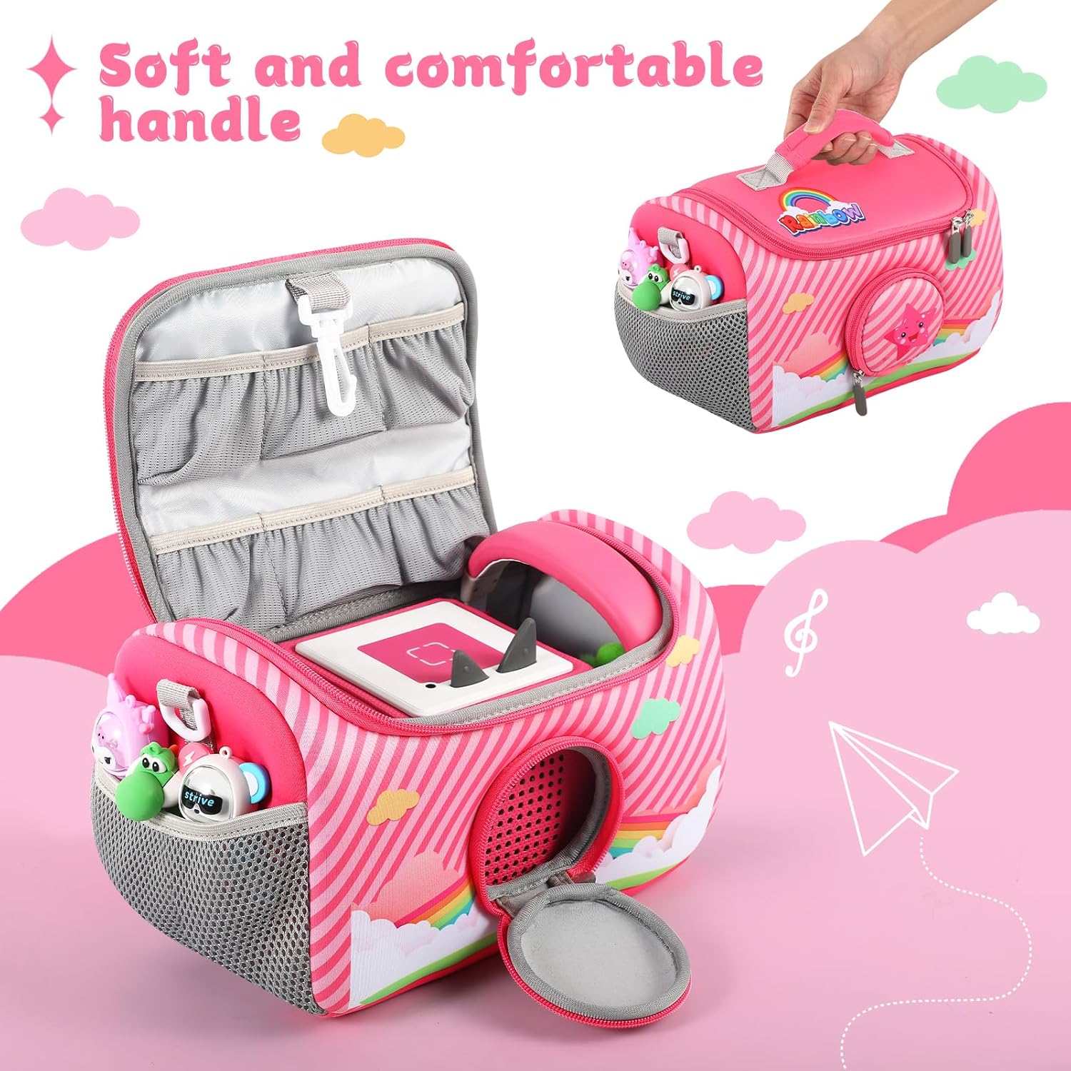 Étui de transport Toniebox - organiseur sac rose - compartiments accessoires - kit de démarrage 1&2
