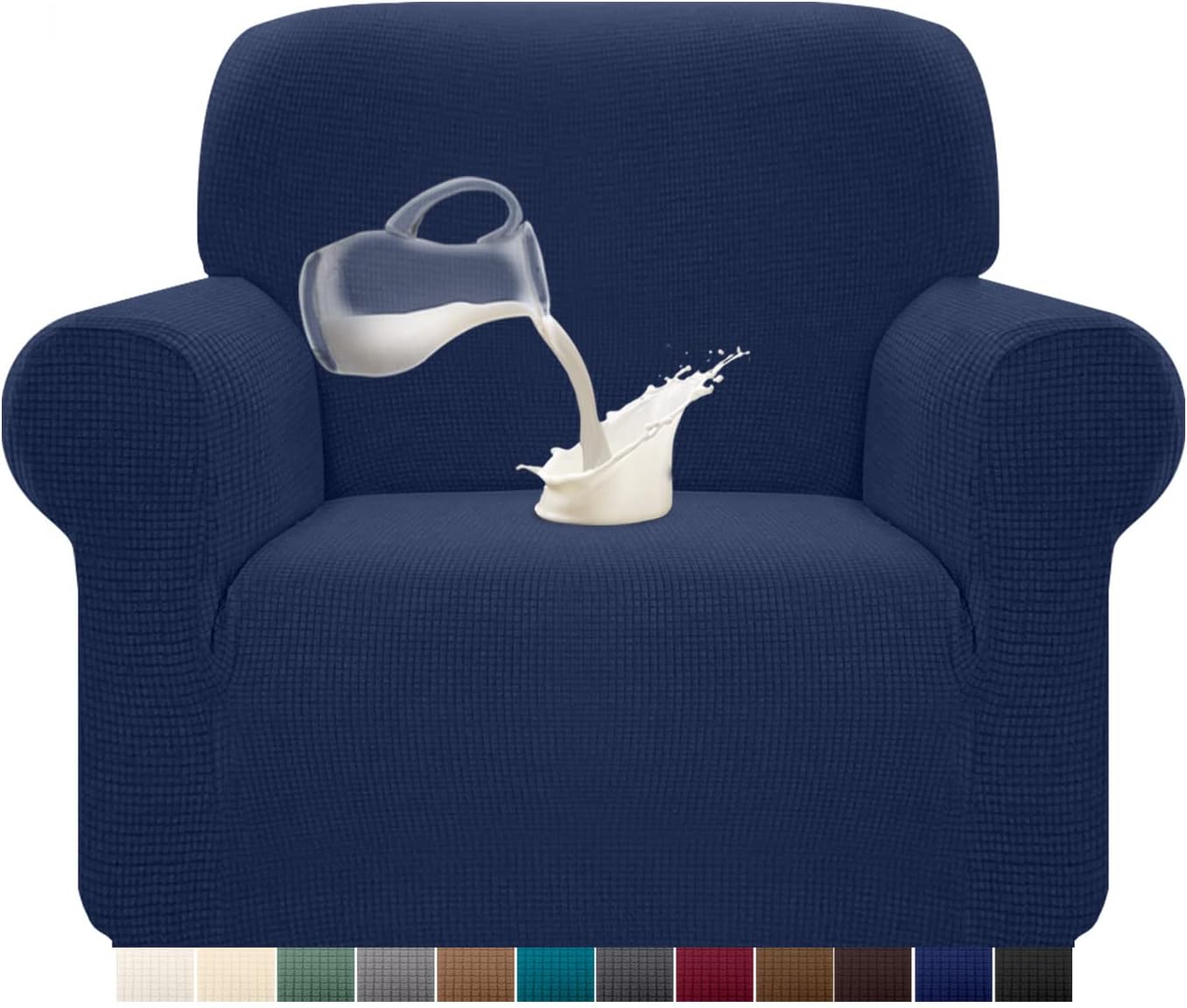 Granbest - Housse canapé Stretch Jacquard 1 place, imperméable, antidérapante, bleu foncé