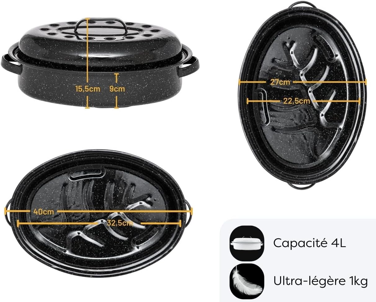 GRANITEWARE - Cocotte Roaster émaillée - format moyen - grille inox, livre recettes